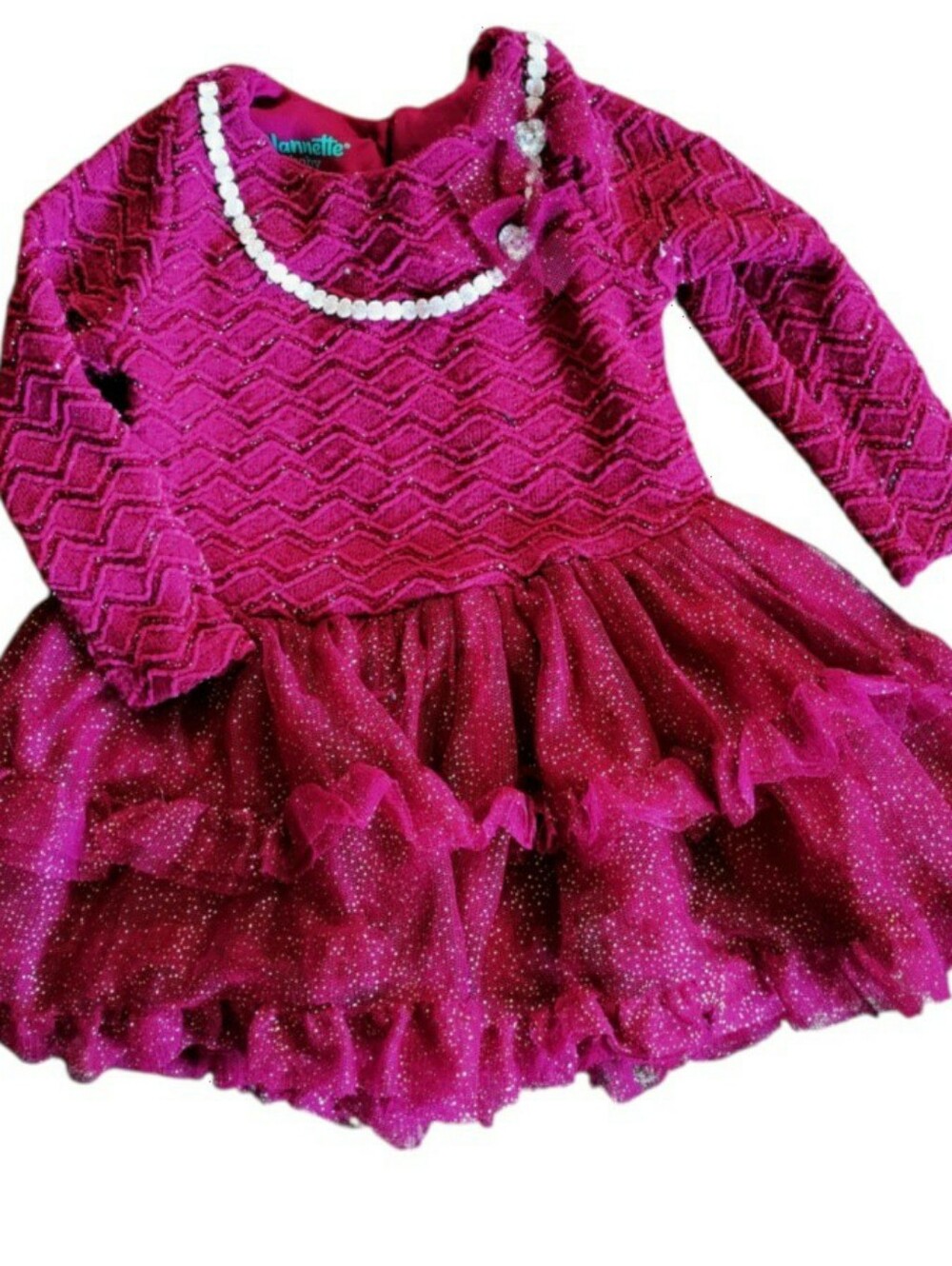 Nannette Baby Sparkle Ruffle Knit Dress Holiday party Jeweled
